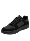 zapatilla negra de cuero urbano para hombre con diseño moderno y detalles de costuras distintivas