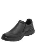 Zapato de cuero negro sin cordones, estilo casual para hombre, ideal para ambientes formales.
