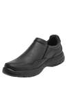 Zapato de cuero negro sin cordones, estilo casual para hombre, ideal para ambientes formales.