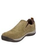 Detalle de costuras visibles en el zapato taupe de cuero, ideal para uso diario.