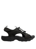 sandalia negra de cuero para hombre, perfecta para paseos urbanos o reuniones informales por su comodidad y soporte.