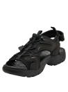 sandalia negra de cuero para hombre con correas ajustables y detalles de malla para ventilación y adaptabilidad.