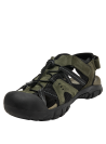 Sandalia verde oliva de cuero para hombre, ideal para actividades al aire libre, con ajuste de cordones elásticos.