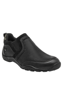 elegante zapatilla de cuero negro para mujer, sin cordones, con contraste de texturas en gamuza
