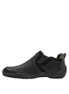 calzado slip-on de cuero negro para mujer, diseño sofisticado con textura lisa y detalles de gamuza