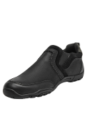 zapatilla de cuero negro minimalista y elegante para mujer, estilo casual-chic con costuras visibles decorativas