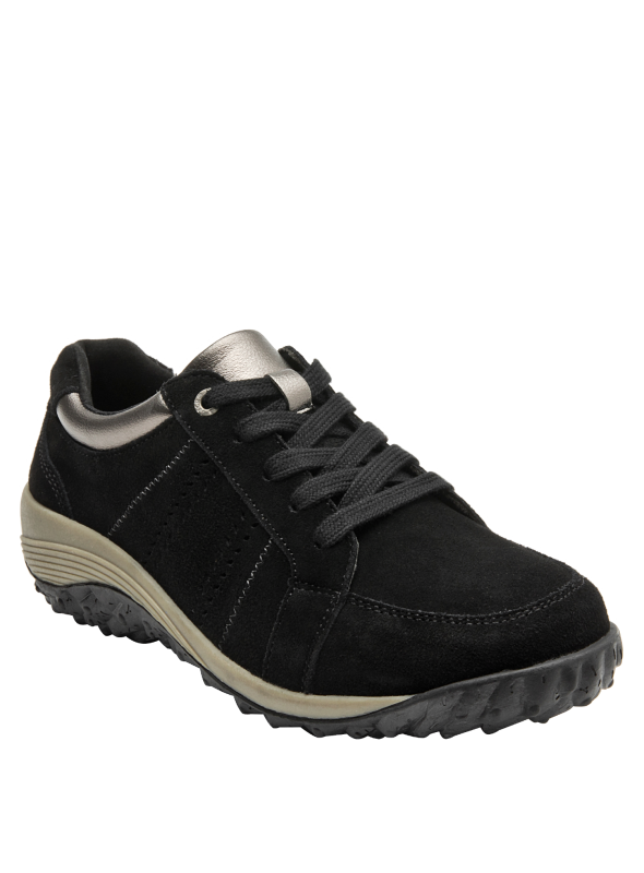 zapatilla de cuero negro para mujer, diseño elegante y deportivo, suela beige cómoda