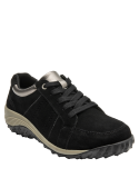 zapatilla de cuero negro para mujer, diseño elegante y deportivo, suela beige cómoda