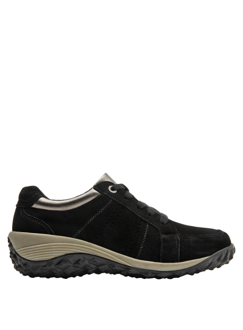 zapatilla de cuero negro para mujer, diseño elegante y deportivo, suela beige cómoda
