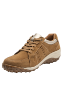 calzado casual camel con perforaciones laterales para transpirabilidad y cierre con cordones