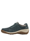 Zapatilla de cuero azul verdoso con suela de goma acanalada, ideal para moda urbana y comodidad diaria.