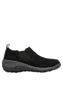 Zapatilla negra de cuero gamuzado para mujer, estilo athleisure, perfecta para combinar con jeans o leggings.