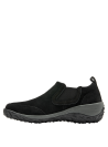 Zapatilla casual negra de cuero para mujer, paneles elásticos para ajuste cómodo y versátil.