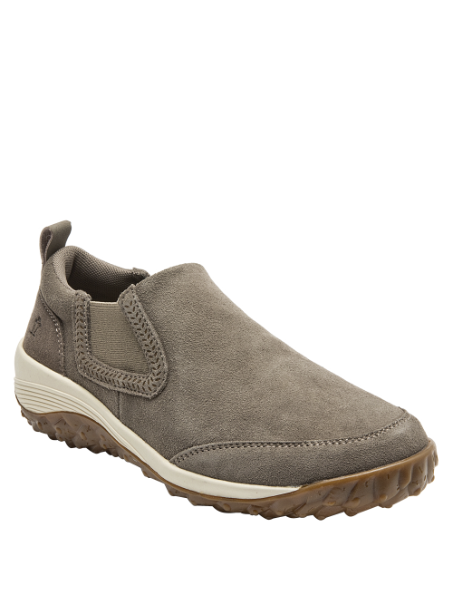 Zapatilla casual de cuero taupe para mujer, sin cordones, perfecta para un look relajado y sofisticado.