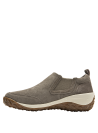 Elegante zapatilla de gamuza taupe para mujer, ideal para combinar con jeans o vestidos casuales.