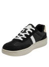 cuero negro con cordones blancos y franja lateral en zapatilla urbana para mujer