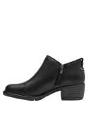 Botín negro de cuero liso para mujer, tacón amplio de altura media, ideal para estilo casual.