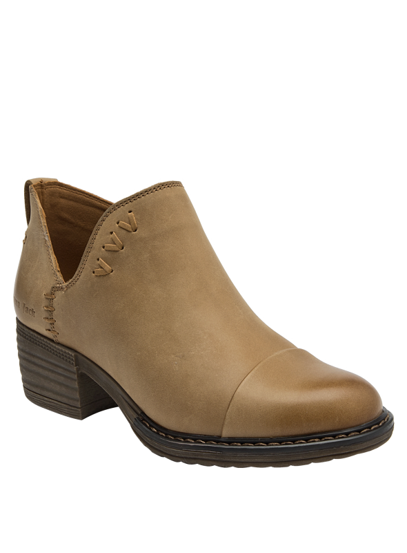 Botín de cuero camel, estilo rústico chic, ideal para uso diario y eventos informales.
