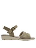 Sandalia de cuero verde para mujer, sofisticada y versátil, adecuada para looks casuales con estilo.