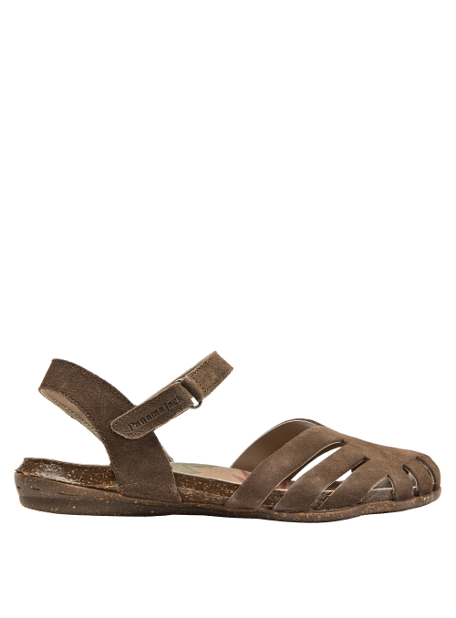 Sandalia de cuero café con textura mate, ideal para un look relajado y chic.