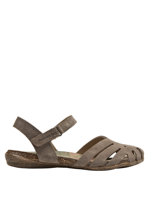 Sandalia boho de cuero taupe para mujer, con diseño funcional y elegante, perfecta para días cálidos.