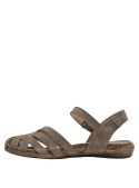 Calzado casual de cuero taupe para mujer, con correas anchas y suela texturizada estilo corcho.