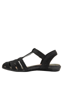 Calzado casual de cuero negro con diseño de jaula y plantilla floral interna.