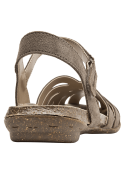 Sandalia de cuero taupe para mujer con correas anchas y suela de goma estilo corcho, diseño casual boho.