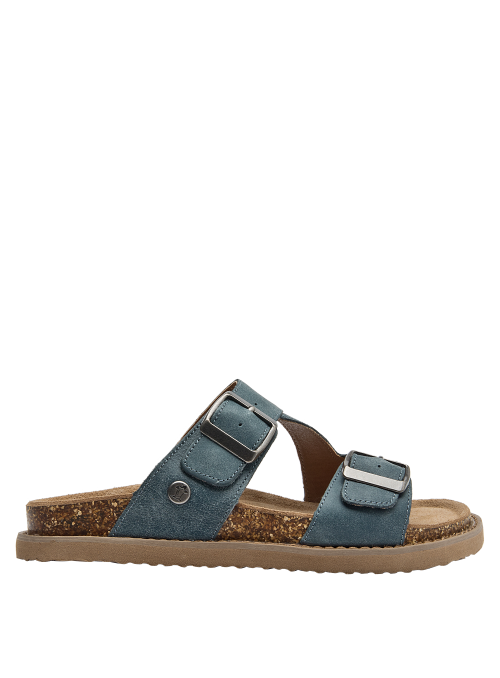 Calzado casual de cuero azul, versátil para salidas informales en verano.