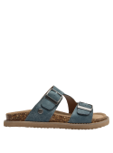 Sandalia azul de cuero, cómoda y fresca, ideal para paseos al aire libre.