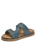 Diseño rústico y funcional en cuero azul, ideal para un look boho chic.
