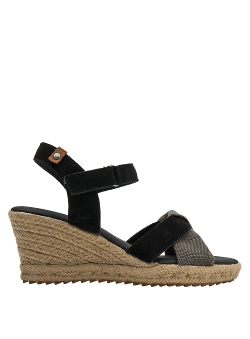 Alpargata boho-chic negra de mujer, ideal para ocasiones casuales o semi-formales al aire libre.