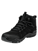 Botín negro de hombre estilo outdoor con material sintético y cordones robustos.