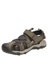 Sandalia utilitaria marrón con textura lisa y malla transpirable para caminatas y días calurosos.