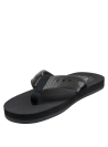 Sandalia negra casual para hombre con diseño moderno y detalles en relieve sobre la tira.