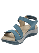 Calzado versátil azul para mujer, ideal para caminatas largas, con cierre de velcro.