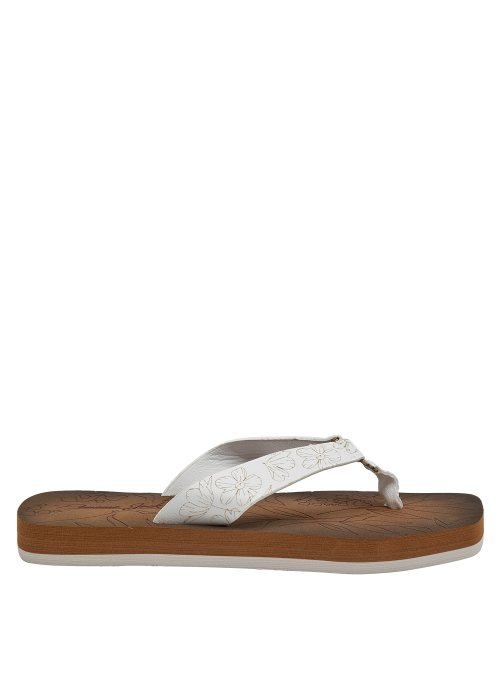 Sandalia casual para mujer, ideal para días cálidos, con suela marrón contrastante.