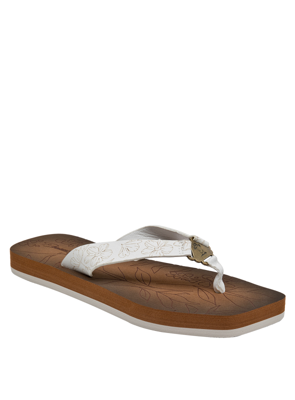 Sandalia casual para mujer, ideal para días cálidos, con suela marrón contrastante.