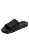 Sandalia negra casual para mujer con tira ancha y diseño minimalista, ideal para estilo urbano.