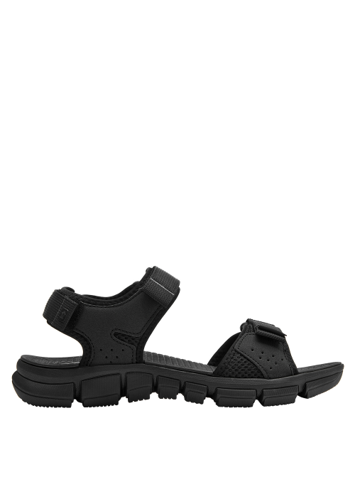 Sandalia negra de hombre con diseño athleisure, ideal para actividades al aire libre y uso diario en climas cálidos.
