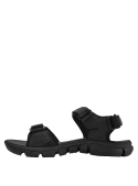 Sandalia textil negra para hombre con diseño robusto y perforaciones en la tira delantera para ventilación.