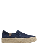 zapatilla urbana azul para mujer en textil con aspecto rústico y suela de yute trenzado