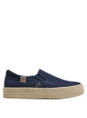 zapatilla urbana azul para mujer en textil con aspecto rústico y suela de yute trenzado