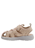 Sandalia infantil beige con diseño floral, perfecta para paseos al parque y eventos al aire libre.