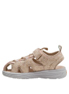 Sandalia infantil beige con diseño floral, perfecta para paseos al parque y eventos al aire libre.