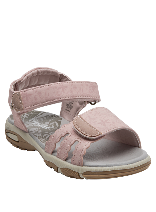 Zapato veraniego de niña en rosa, con tiras decorativas y sujeción segura, perfecto para el parque.
