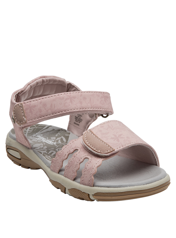 Zapato veraniego de niña en rosa, con tiras decorativas y sujeción segura, perfecto para el parque.