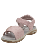 Calzado infantil rosa con diseño floral en material sintético, ideal para paseos y salidas familiares.