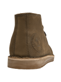 Botín de cuero taupe para hombre, textura granulada y cordones marrones.