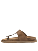 Sandalia de cuero camel para mujer, diseño bohemio ideal para paseos informales al aire libre.